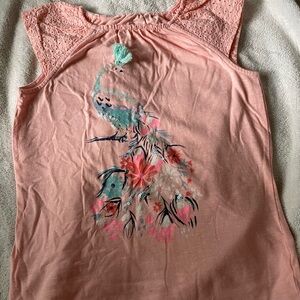 Sonoma Peach Tank Top with Peacock and Lace